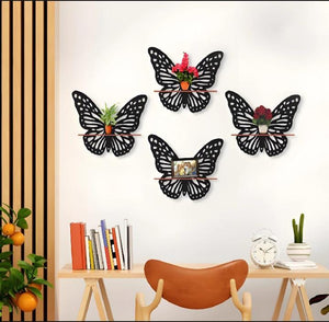 Wooden Butterfly Wall Shelf Candlestick Holder